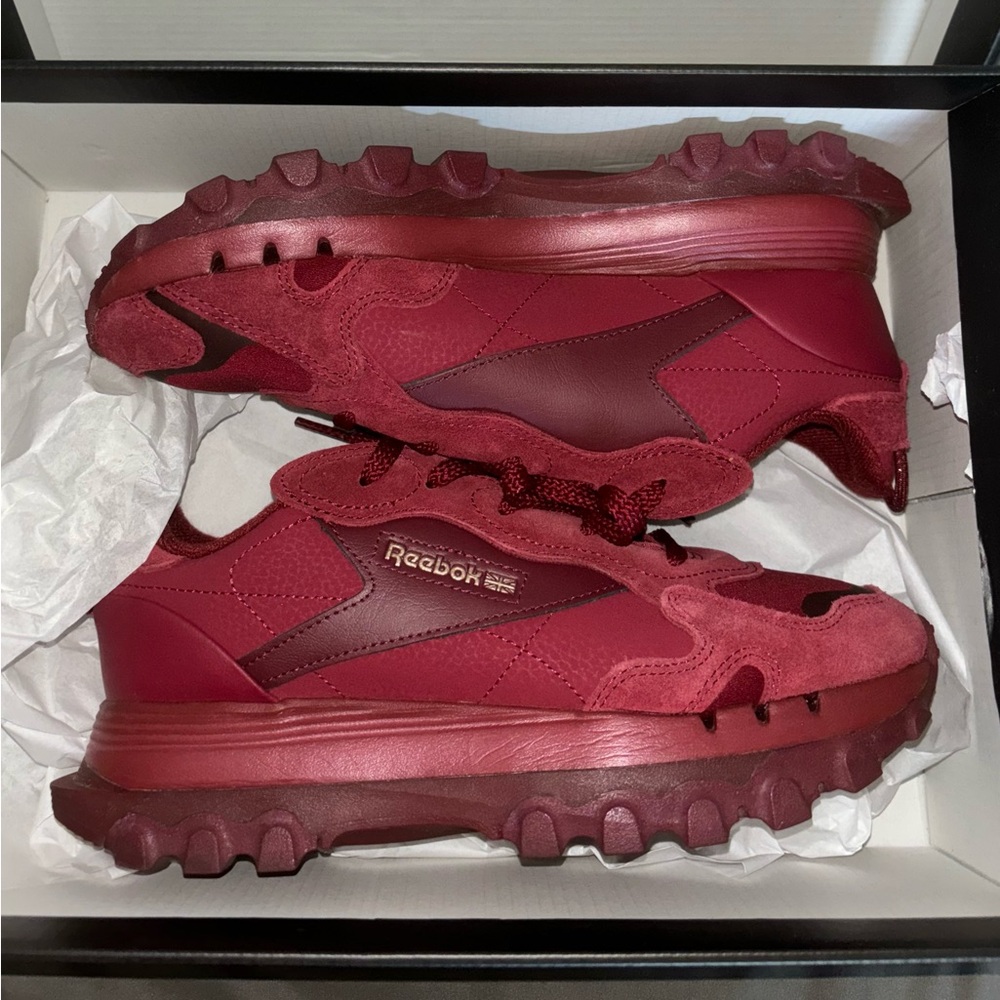 (size 8W) Reebok Cardi B Classic Leather Sneakers (womens • burgundy/red)